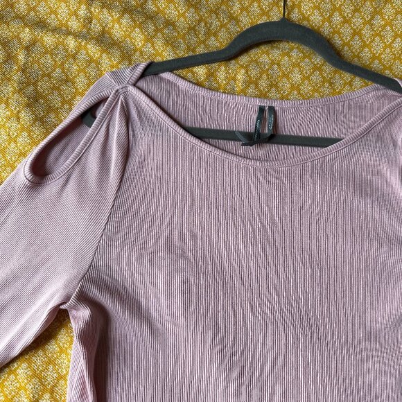 NWT Anthropologie Pink Ribbed Pima Cotton Modal Open Shoulder Long Sleeve XL - Picture 4 of 7